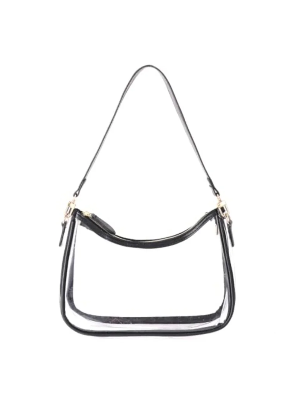 Clear PVC & Vegan Leather Shoulder Bag Detachable Chain Hobo Purse Stadium